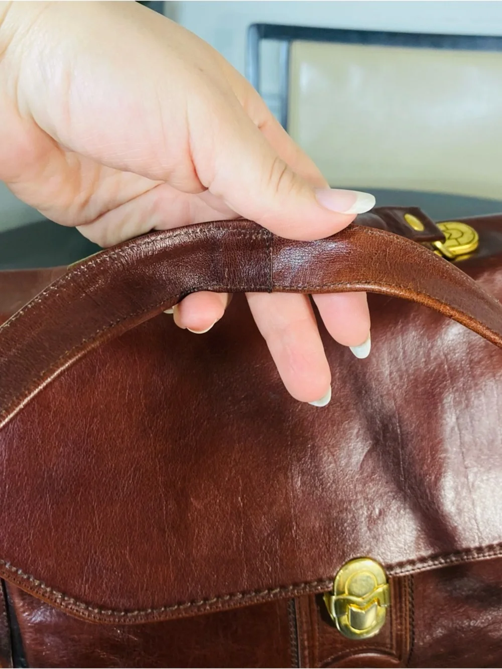 Vintage Marino Orlandi Brown Leather Satchel Bag - Made in Italy - Gold Hardware